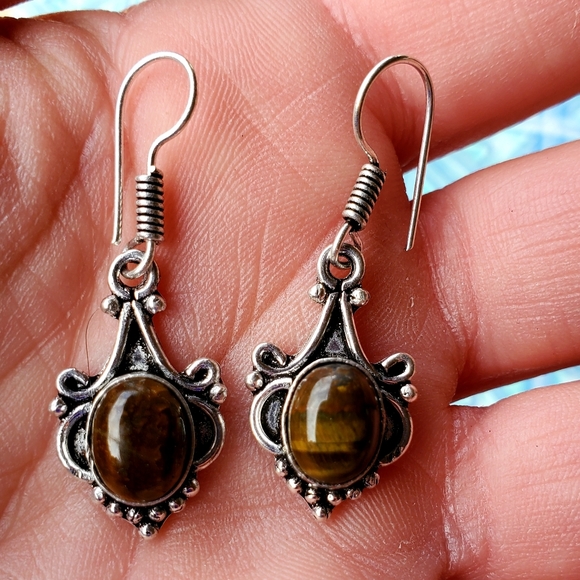 New Tiger Eye Silver Earrings. - Picture 3 of 7